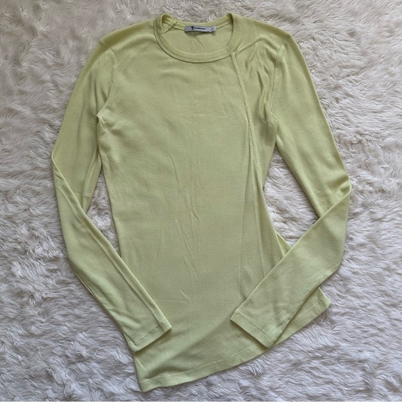 T Alexander Wang Top Asymmetrical Crewneck Long Sleeve Tee Mesh Neon Yellow S - Picture 2 of 11